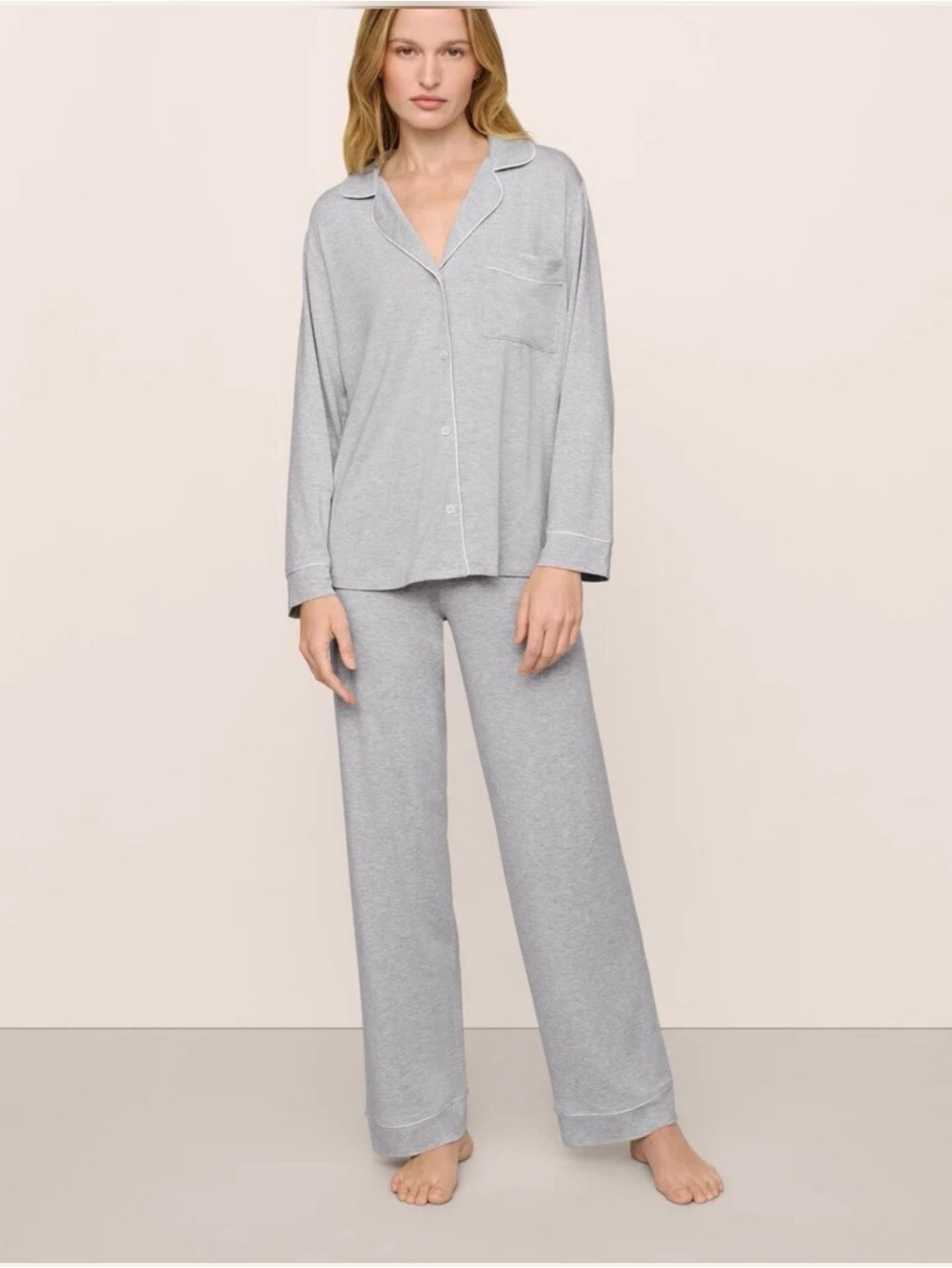 Women's M classic pajamas. Grey with really light pink piping. Classic luxury